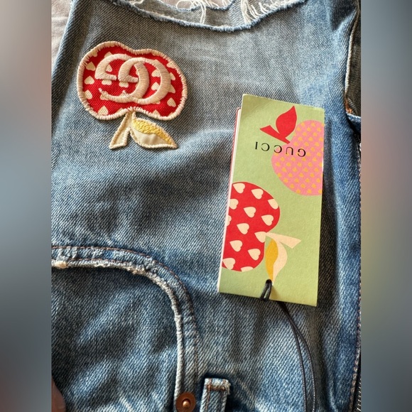GUCCI Les Pommes High-Rise Denim Shorts - Blue - Picture 5 of 6